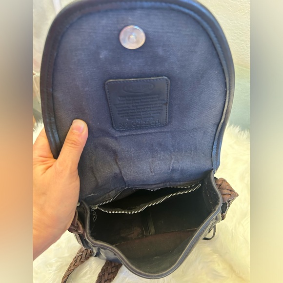 Vintage Brighton Black Smooth Leather Crossbody Purse Bag w/brown woven strap. T - Picture 6 of 15